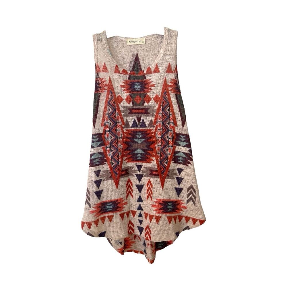 Ginger G Top Womens Sz S Knit Tank Sleeveless Southwest Tribal Festival Top